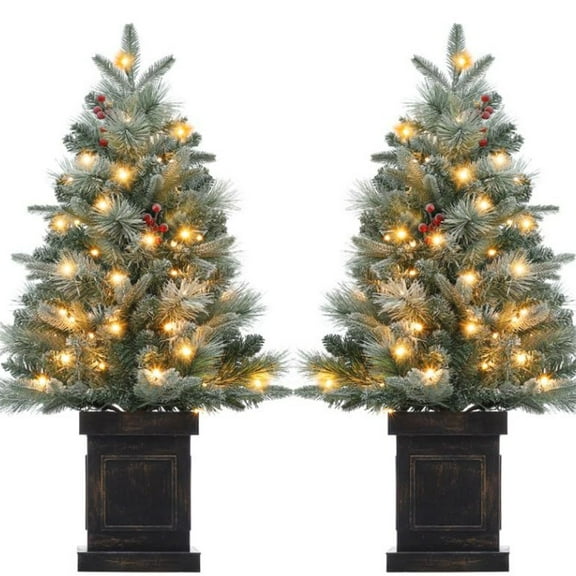 Danolapsi 3ft Pre-Lit Christmas Tree, Artificial Christmas Trees with 78 LED Lights, Snow Flocked Prelit Xmas Tree with Lighting Base, Battery Operated & Timer Function, Christmas Decoration for Home