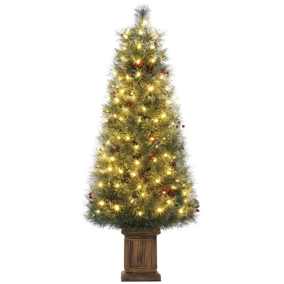 Danolapsi 4.5ft Artificial Christmas Tree,Prelit Christmas Tree Design with 300 Warm White Lights, and Vintage Potted Base, Perfect for Home, Office, Party Decoration
