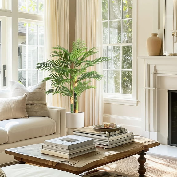 Danolapsi 5FT Artificial Golden Cane Palm Tree, Pre Potted Tropical Palm Tree Uv Resistant Fake Plant for Home Decor Office House Ourdoor Indoor,1 Pack