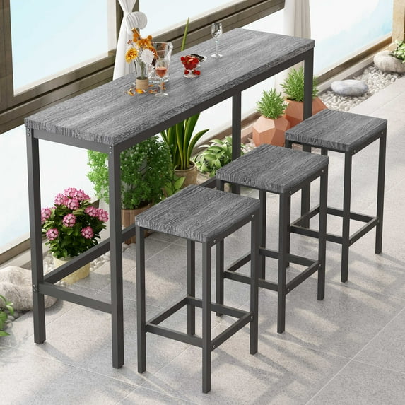 Danolapsi 4 Pieces Kitchen Dining Table Set Industrial Breakfast Table Set Dining Bar Table And Chairs Set With 3 Stools Metal Frame Space-Saving Design For Living Room Dining Room Game Room