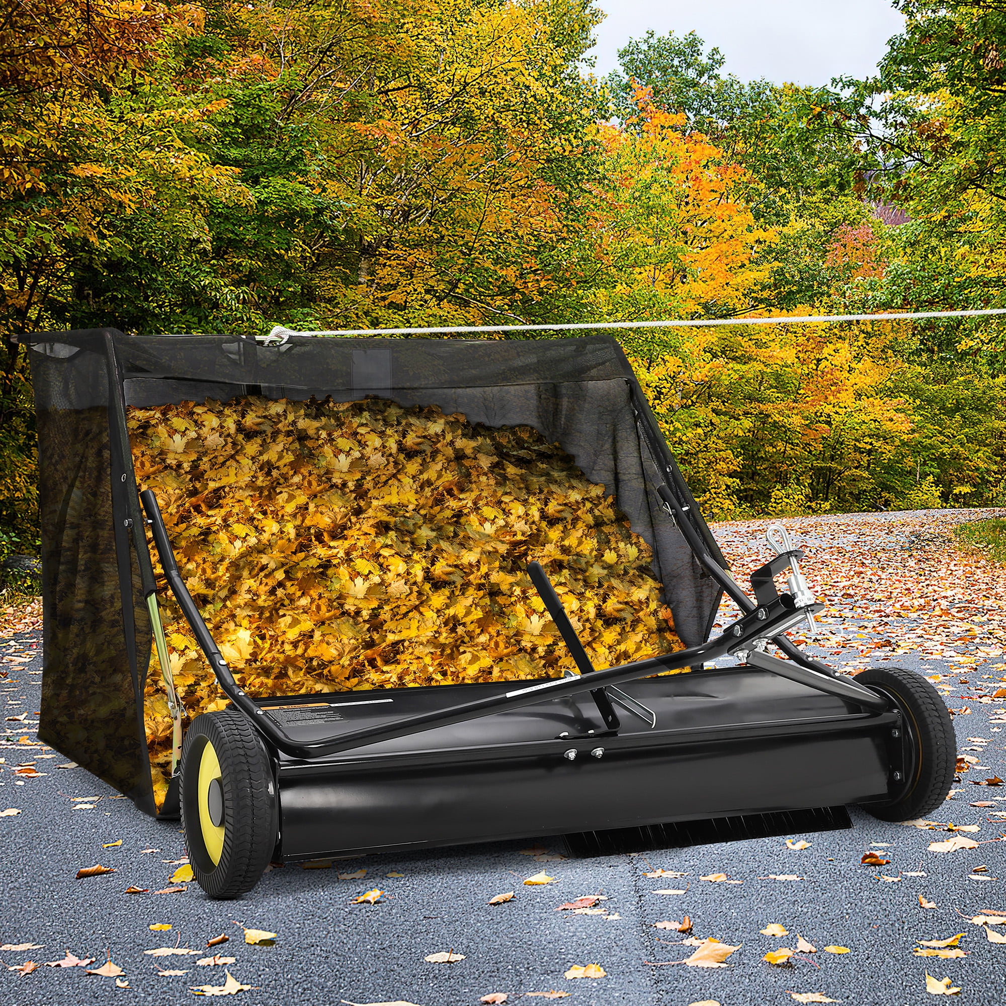 Danolapsi 42inch Trailer Lawn Sweeper with Adjustable Height, 12 Cubic Foot Capacity, Leaf and Grass Clipping Collector, Easy Dump Rope, Universal Hitch, Foldable Storage for Yard and Garden