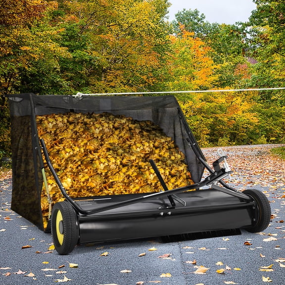 Danolapsi 42inch Trailer Lawn Sweeper with Adjustable Height, 12 Cubic Foot Capacity, Leaf and Grass Clipping Collector, Easy Dump Rope, Universal Hitch, Foldable Storage for Yard and Garden