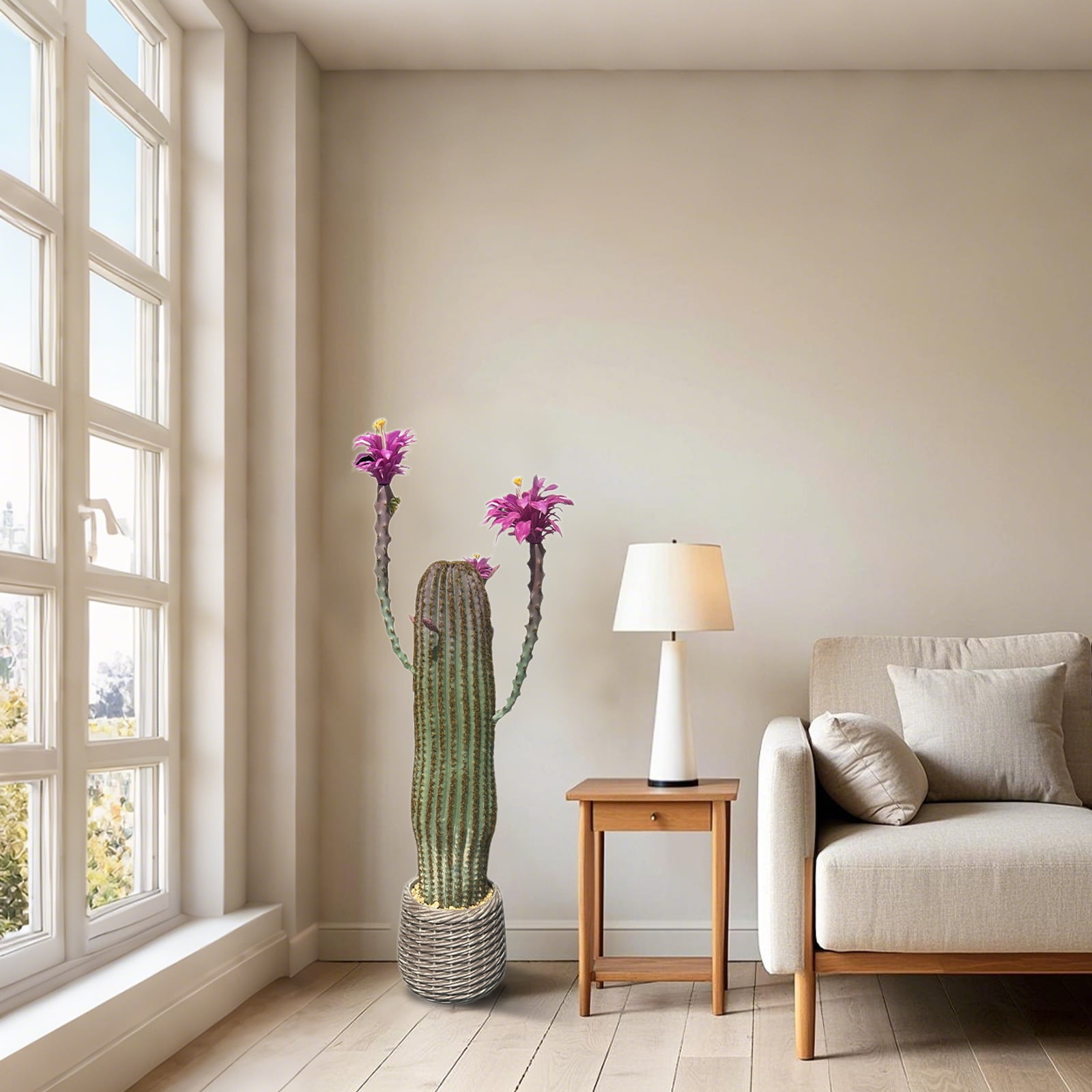 Danolapsi 43Inch Artificial Cactus Plant, Faux Desert Cacti Potted Plant, Artificial Realistic Texture Potted Tall Fake Cactus For Home Office Living Room Bedroom Foyer Porch
