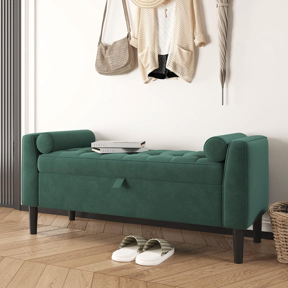 Danolapsi 46.5" Storage Bench Ottoman,Upholstered End of Bed Bench with Button-Tufted Design, Rolled Arms & Vintage Rivets, Large Shoe Cabinet for Bedroom, Entryway, Living Room, Closet