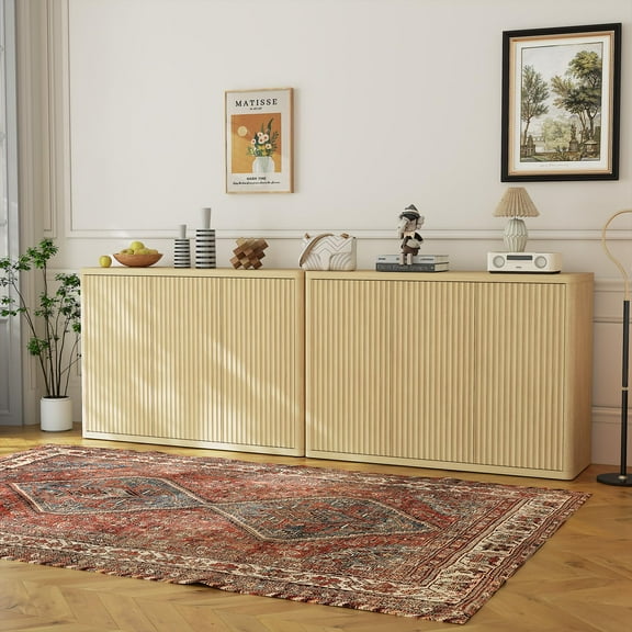 Danolapsi 46inch Fluted Sideboard Buffet Cabinet, Wide Cupboard Coffee Bar Console Table Credenza with Storage and Adjustable Shelves for Living Room Dining Room Kitchen, 3 Doors