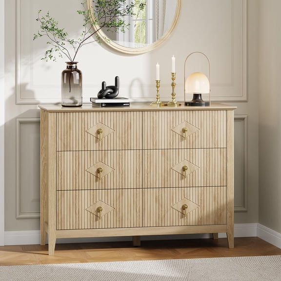 Danolapsi 47.2 Inch Fluted Dresser,6-Drawer Wood Dresser for Bedroom, Modern Chest of Drawers, Storage Organizer Cabinet for Living Room, Hallway, Entryway