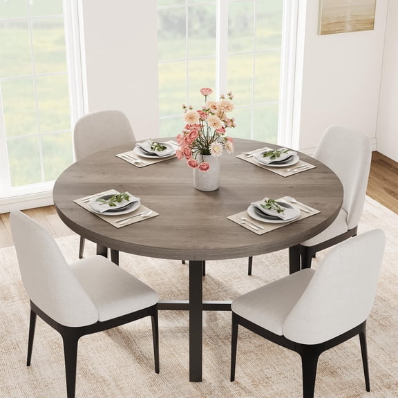 Danolapsi 47" Round Dining Table, Industrial Dinner Table for 4 to 6, Wooden Kitchen Table with Sturdy Metal Frame, Circle Kitchen Table for Dining Room, Kitchen,table only