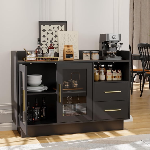 Danolapsi 47" Wine Bar Cabinet,Home Coffee Bar with LED Lights, Holds 9-15 Glasses & 8 Bottles, Modern Bar Stand for Living Room, Home Kitchen & Dining Room Furniture