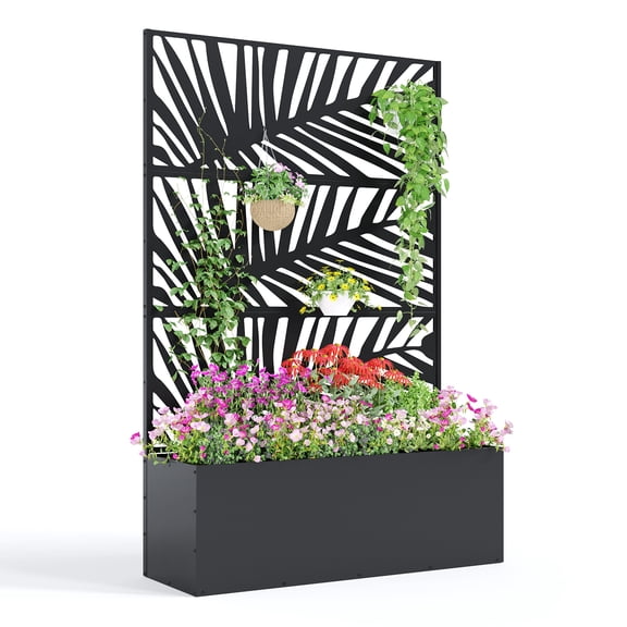 Danolapsi 47"X16"X71" Metal Planter Box with Trellis,Privacy Screen for Climbing Plants, Veggies & Vines, Patio Planter with Drainage Holes