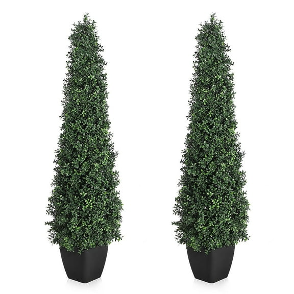 Danolapsi 4FT Artificial Boxwood Topiary Trees,2Pack Faux Topiaries Tree Potted Boxwood Tree Cone Topiary Artificial Plant Shrub for Front Porch Home Office Decor