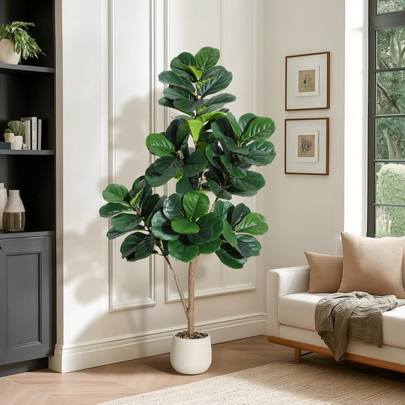 Danolapsi 4FT Fiddle Leaf Fig Tree Artificial with 48 Leaves - Realistic Faux Ficus Lyrata Trees in 7.8" Planter Pot,4ft Faux Plant Fake,Indoor Fake Floor Plants for Home Office Living Room Decor