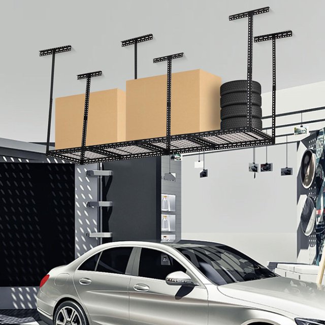 Danolapsi 4x6 FT Overhead Garage Storage Rack, 22"-40" Height Adjustable Ceiling Storage Rack 330lbs Weight Capacity, Heavy Duty Metal Hanging Storage Shelves for Garage