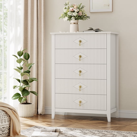 Danolapsi 5-Drawer Fluted Dresser for Bedroom, 42.9" Modern Chest of Drawers, Storage Organizer Cabinet for Living Room, Hallway, Entryway