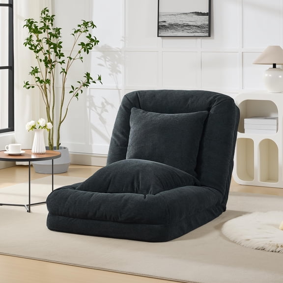 Danolapsi 5-Position Adjustable Lazy Sofa Bed,Upholstered Human Dog Bed for Adult & Pets with Fluffy Pillows, Foldable Floor Lounger Chair, Comfy Tatami Bean Bag for Reading, Nap, Bedroom, Living Room