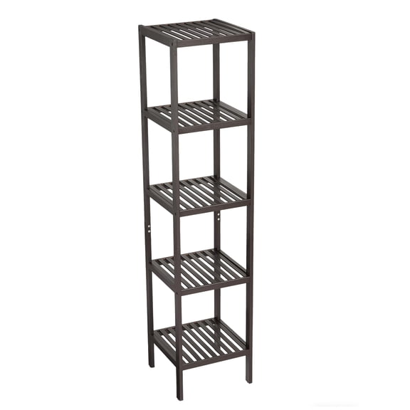 Danolapsi 5-Tier Bamboo Shelf Narrow Bathroom Shelf with Slatted Shelves Natural Wood Plant Stand Standing Towel Rack Corner Rack for Bathroom Entryway Bedroom Kitchen Sunroom