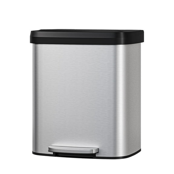 Danolapsi 50 Liter Metal Trash Can with Lid, Large Garbage Can for Kitchen, Rustproof Step-on Kitchen Metal Trash Bin with Liner Rim, Rear Handle, Soft Close Plastic Lid