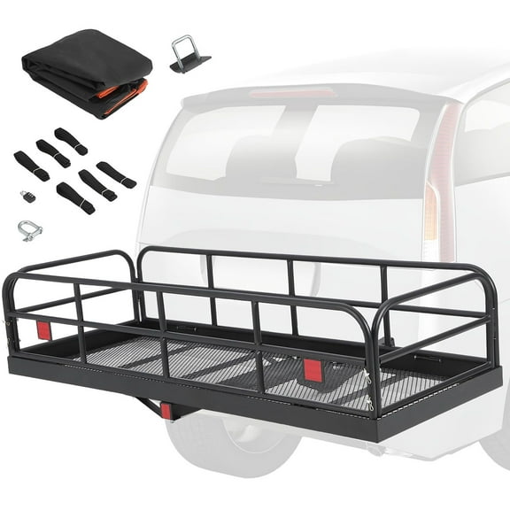Danolapsi 500 LBs Heavy Duty Foldable Trailer Hitch Cargo Carrier，60" x 24" x 14" Vehicle Cargo Rack Carrier，2 inch Receiver Rear Luggage Rack Basket for SUV Pickup Camping Traveling, Steel