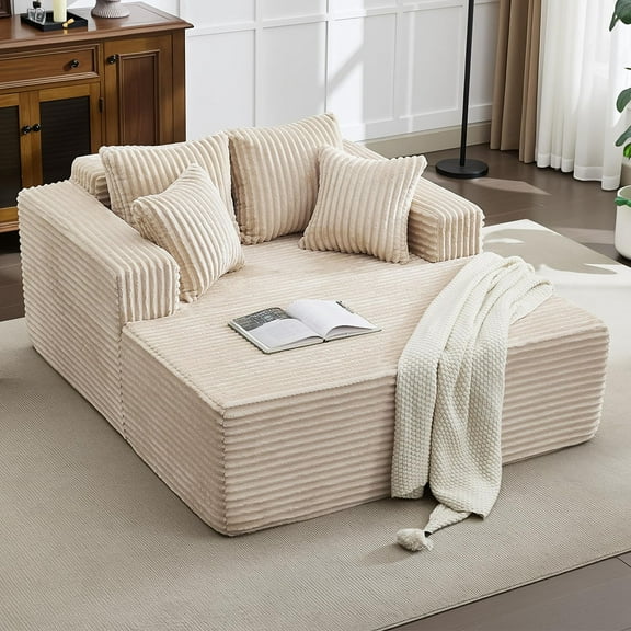 Danolapsi 54.3" Oversized Chaise Lounge,Wide Boneless Corduroy Loveseat with 4 Pillows, Armrests, Comfy Fluffy Reading Couch, No Assembly Required Deep Seat Sofa for Living Room, Bedroom, Office