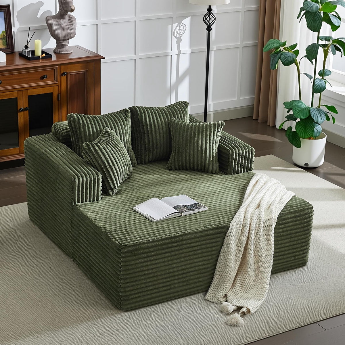 Danolapsi 54.3" Oversized Chaise Lounge,Wide Boneless Corduroy Loveseat with 4 Pillows, Armrests, Comfy Fluffy Reading Couch, No Assembly Required Deep Seat Sofa for Living Room, Bedroom, Office