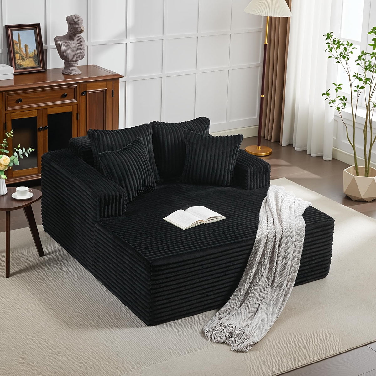 Danolapsi 54.3" Oversized Chaise Lounge,Wide Boneless Corduroy Loveseat with 4 Pillows, Armrests, Comfy Fluffy Reading Couch, No Assembly Required Deep Seat Sofa for Living Room, Bedroom, Office