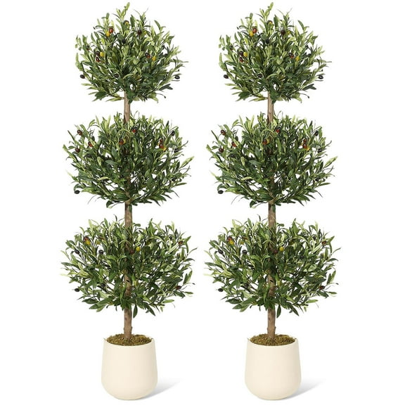 Danolapsi 5FT Artificial Olive Triple Ball Topiary Trees with Moss & Inner Pot, Outdoor Indoor Realistic Fake Shrubs Trees, Faux Plants Round Bushes Fake Shrubs Potted for Home Offices Porch Decor