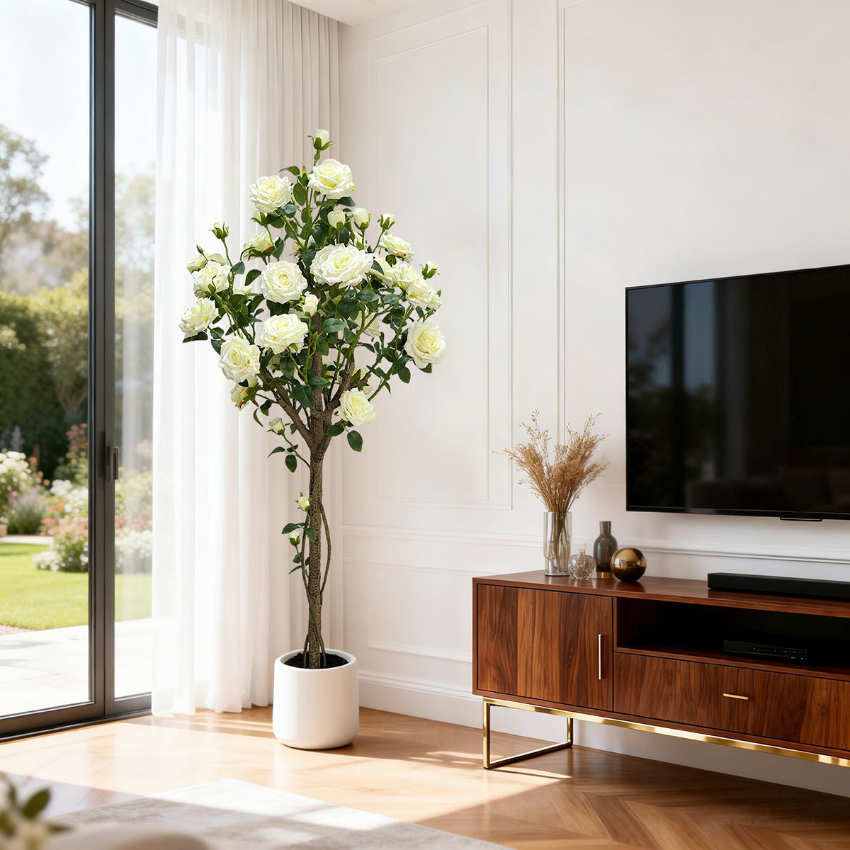Danolapsi 5ft Artificial White Rose Trees in Pots,Floor Rose Artificial ...