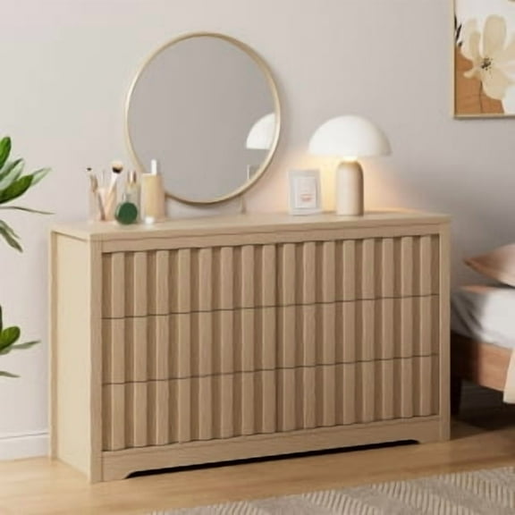 Danolapsi 6 Drawer Dresser for Bedroom,Mid Century Modern Dresser,Fluted 6 Drawer Dresser with Metal Stand,Accent Chest of Drawers for Bedroom,Living Room,Hallway