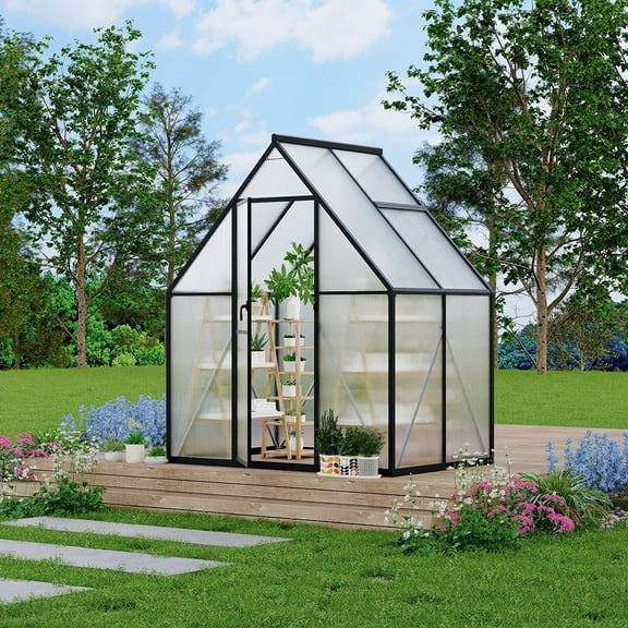 Danolapsi 6'x4' Aluminum-Framed Polycarbonate Greenhouse, Heavy Duty Polycarbonate Greenhouse with Quick Setup Structure and Roof Vent, Large Enhanced Aluminum Green House Kit for Outdoors