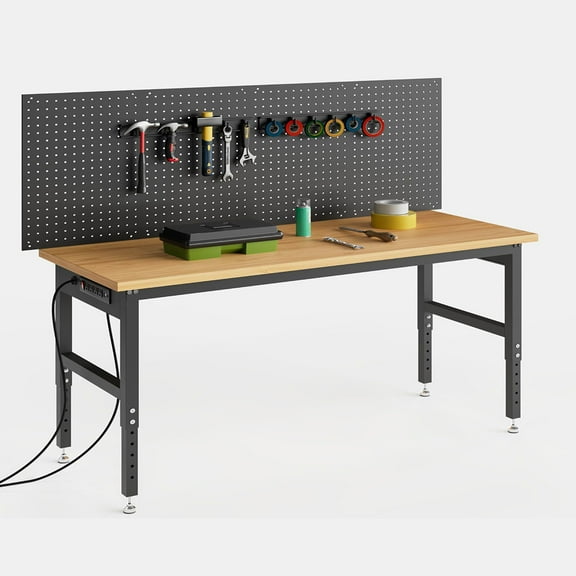 Danolapsi 60" Workbench with Drawers,2200LBS Capacity Adjustable Desk, 28"-40" Manual Height Garage Storage Table for Workshop Home