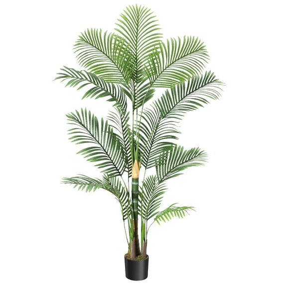 Danolapsi 6FT Fake Tropical Palm Plant, Artificial Golden Cane Palm Tree, Pre Potted Faux Greenry Plant for Indoor Outdoor Big House Living Room Outside Patio Office Home Decor