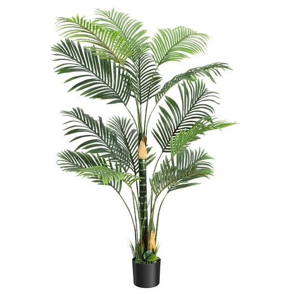 Danolapsi 6FT Fake Tropical Palm Plant, Artificial Golden Cane Palm Tree, Pre Potted Faux Greenry Plant for Indoor Outdoor Big House Living Room Outside Patio Office Home Decor