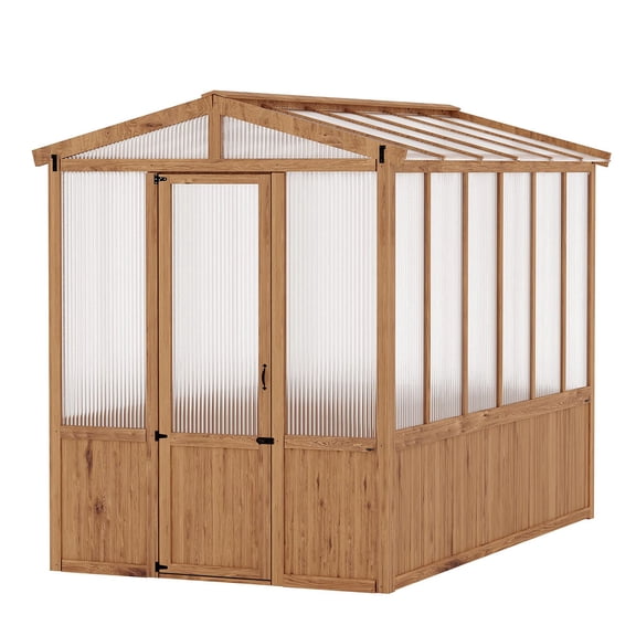 Danolapsi 6x10FT Wooden Greenhouse with Cedar Frame,Wooden Walk-in Green House with Cedar Frame, Greenhouse Kit with 6MM Thick Polycarbonate Panel(ship in 4 boxes)