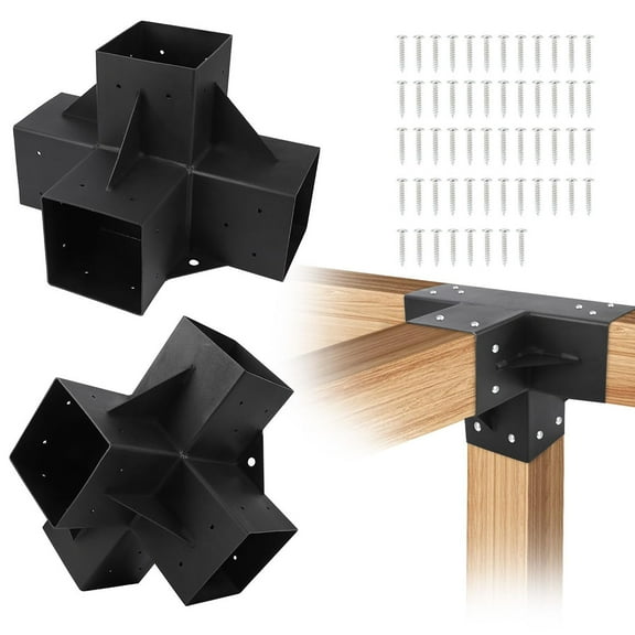 Danolapsi 6x6 3-Way Pergola Brackets Kit, 4 Pack Woodwork Right Angle Corner DIY Metal Brackets 6" x 6" (Actual:5.5"x5.5"), Powder-Coated Pergola Hardware