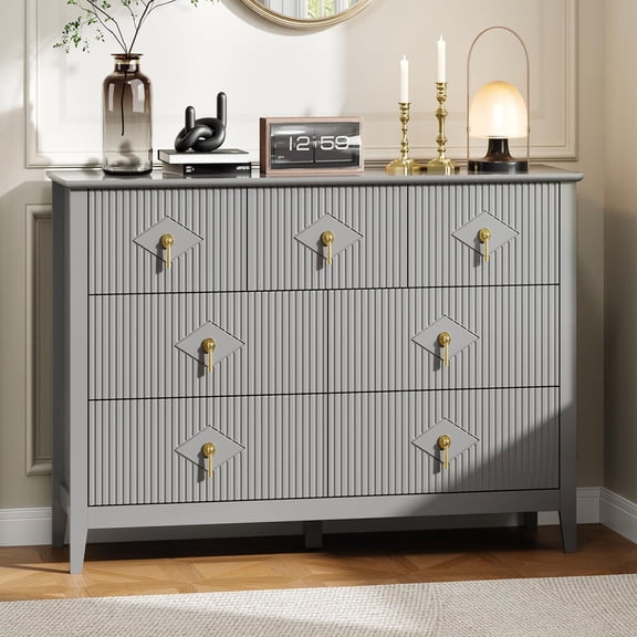 Danolapsi 7-Drawer Wood Dresser for Bedroom, 54 Inch Fluted Dresser,Modern Chest of Drawers, Storage Organizer Cabinet for Living Room, Hallway, Entryway