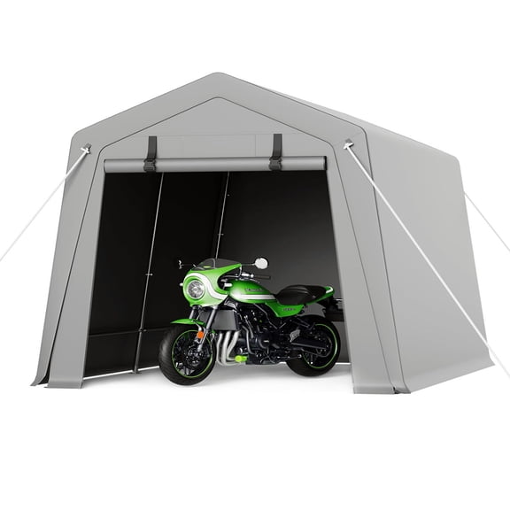 Danolapsi 7 x 10 ft Carport Storage Shed, Portable Garage with Roll-up Zipper Door, Heavy Duty Waterproof Tarp, Storage for Motorcycle, Bike, Firewood, Garden Tools