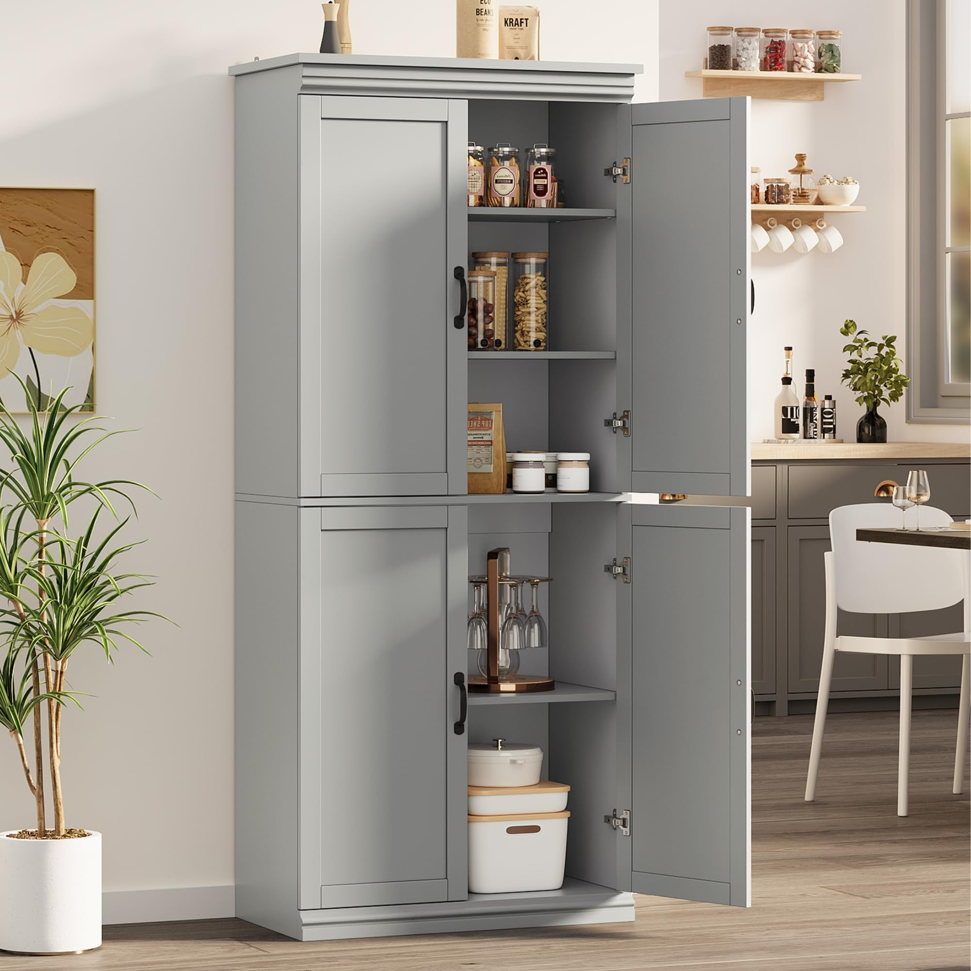 Danolapsi 70" Kitchen Pantry Cabinet,Freestanding Kitchen Pantry Storage Cabinet,Cupboard Tall Storage Cabinet with Doors and Adjustable Shelves, for Bathroom,Dining Room,Living Room