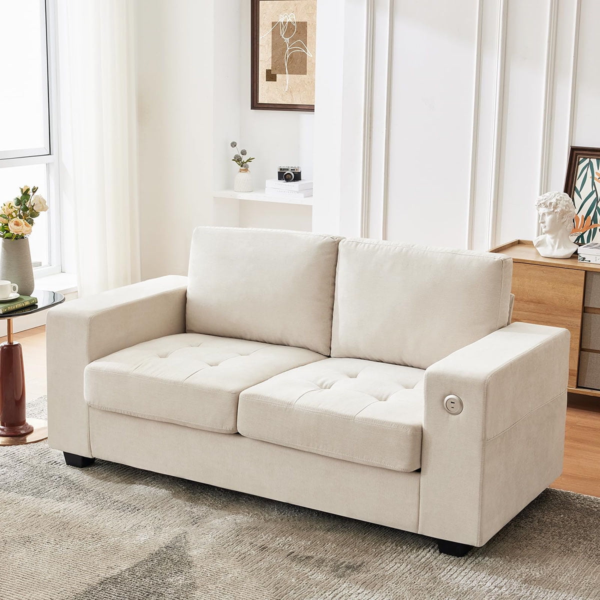 Danolapsi 70" Loveseat Sofa, Chenille Love Seat Couches With USB Charging Ports & Side Pockets, Button Tufted Upholstered Mid Century Modern Couch, Couches for Living Room, Bedroom, Apartment, Office