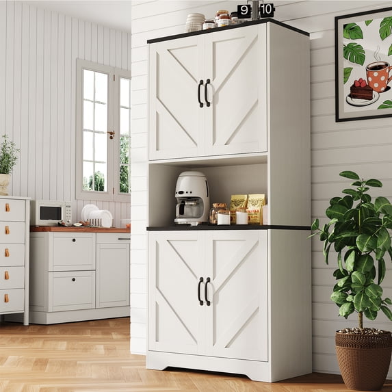 Danolapsi 70" Pantry Cabinet,Kitchen Pantry Storage Cabinet with Sliding Barn Doors & Adjustable Shelves -Freestanding Storage for Kitchen, Dining Room, Living Room - Kitchen Organizer, Cupboard