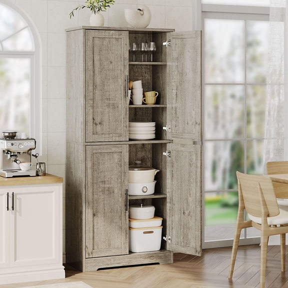 Danolapsi 70in Tall Kitchen Pantry Cabinet, Freestanding Storage Cabinet with 4 Doors and Adjustable Shelves, Large Utility Hutch Cupboard for Dining Room, Bathroom, Living Room