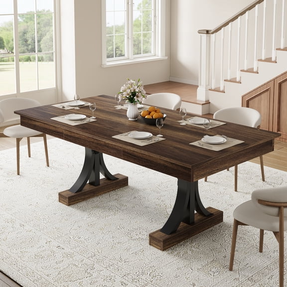 Danolapsi 71-Inch Wooden Kitchen Table with Two Drawers,Large Dining Table for 6-8 w/Large Tabletop & Sturdy Frame,Rectangular Dining Table with Double Pedestal,Ideal for Dining Room, Kitchen