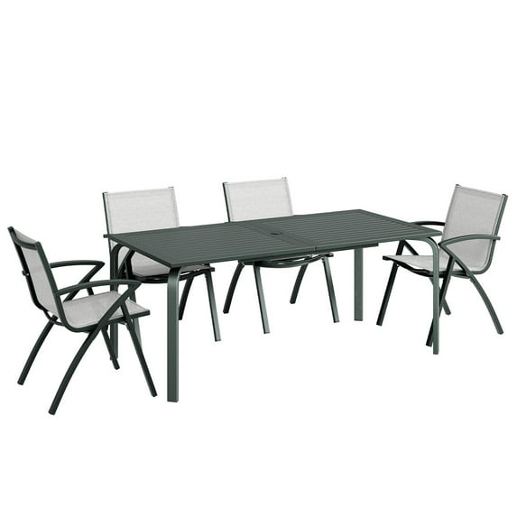 Danolapsi 71" Modern Outdoor Dining Table with Umbrella Hole,Marine-Grade Aluminum Patio Table,Weatherproof & Rust-Proof Design for Restaurants,Backyards,Poolside,Scratch-Resistant,Table only