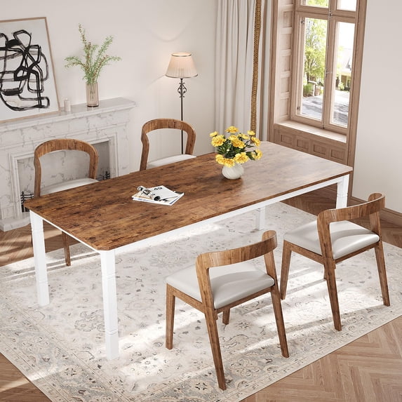 Danolapsi 78.7"Farmhouse Dining Table for 6-8 People,Rustic Industrial Kitchen Table with Sturdy Metal Frame & Chamfered Corners for Dining Room,Breakfast Nook,Small Space,Sintered Stone,Table only
