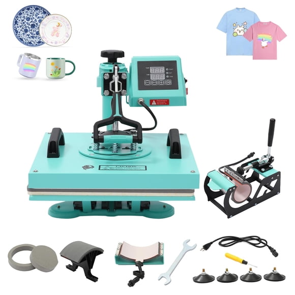 Danolapsi 8 in 1 Heat Press Machine, 15x15 inch Sublimation Heat Press, 360° Swing Away Digital Heat Transfer Multifunction Heat Transfer Sublimation Combo for T-shirt, Cap, Mug, Plate, Pillow, Bag