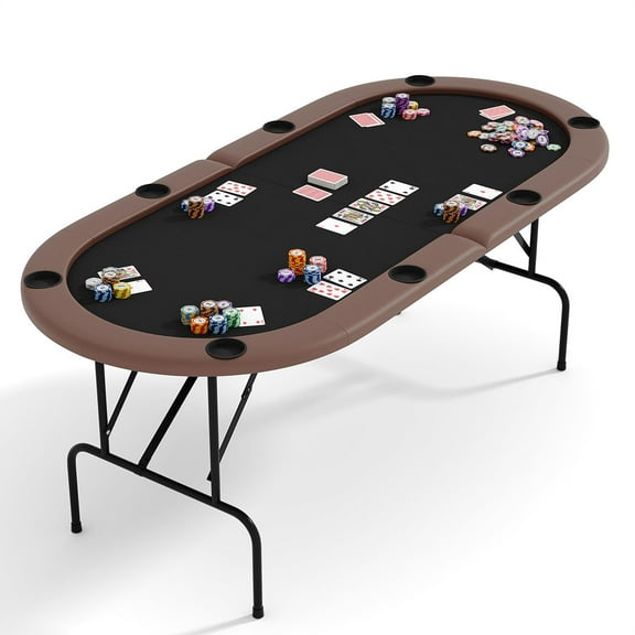 Danolapsi 82" Poker Tables with Collapsible Legs,8 Player Oval Poker Game Table,  Padded Rails & Cup Holders, Portable Poker Table for Texas Holdem Poker and Blackjack