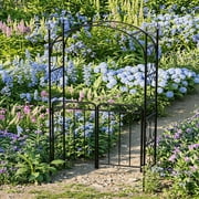 Danolapsi 8FT Steel Garden Archway with Gate, Romantic Wedding Arbor for Ceremony Backdrop, Irons Trellis for Climbing Plants, Roses, and Ivy, Elegant Metal Arch for Lawn, Backyard, and Garden