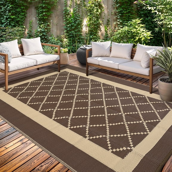 Danolapsi 8x10 Outdoor Rug Waterproof Reversible Plastic Straw Mat,Large Modern Patio Area Rug,Modern Diamond Indoor Outdoor Large Area Rug for RV Deck Balcony Backyard,UV Resistant & Easy to Clean