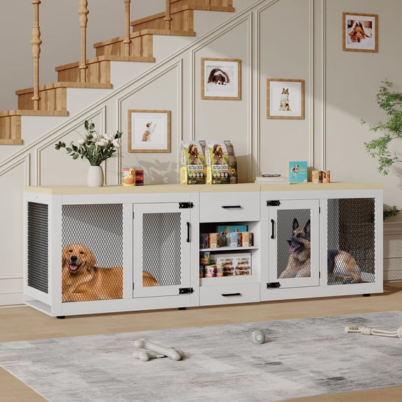 Danolapsi 91 Inch Large Dog Crate Furniture, Double Dog Crate with ...
