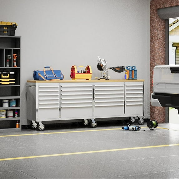 Danolapsi 96 Inch Tool Chest,Tool Cabinet with 24 Drawers,Mobile Storage Cabinet with Locking System,Stainless Steel Material and Sturdy Structure,High Capacity for Workshop,Garage,Kitchen and Home