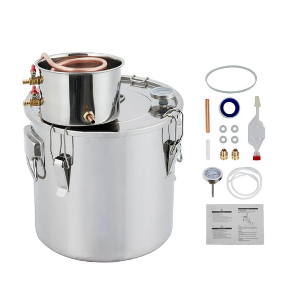 Danolapsi Alcohol Still 3 Gal 12L/5 Gal 19LStainless Steel Alcohol Distiller Copper Tube Spirit Boiler With Build-In Thermometer for Home Brewing DIY Whisky Wine Brandy Making