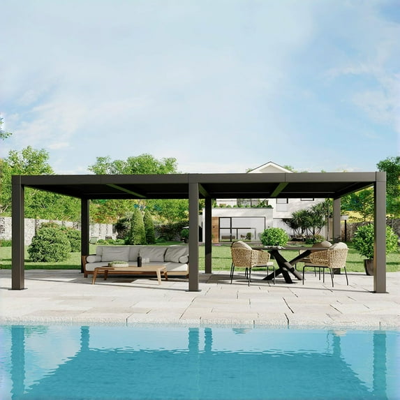 Danolapsi All-Aluminum Louvered Pergola 10' x 12', Outdoor Pergola with Adjustable Louvered Roof, Reinforced Aluminum Frame, Integrated Drainage System, Hardtop Gazebo for Patio, Deck(ship in 5 boxes)